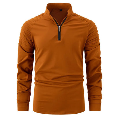 Men's long sleeve zip neck polo shirt in cotton blend, slim fit, available in eight colours and sizes S to XXXL.