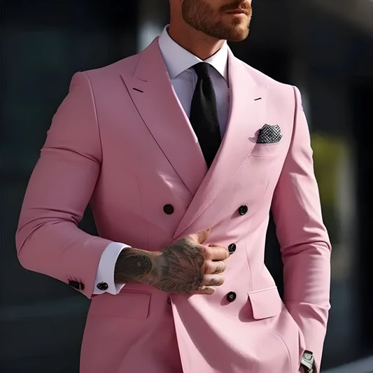Men's Korean style slim fit two-piece suit with adhesive interlining construction in various colours