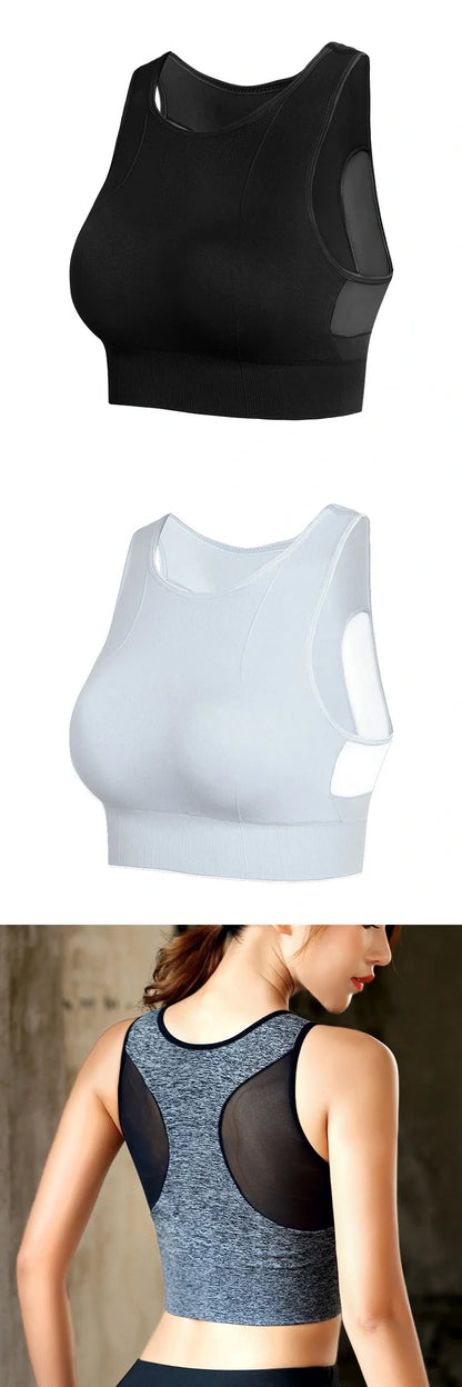 Seamless wireless sports bra with breathable mesh back for superior comfort and performance during workouts