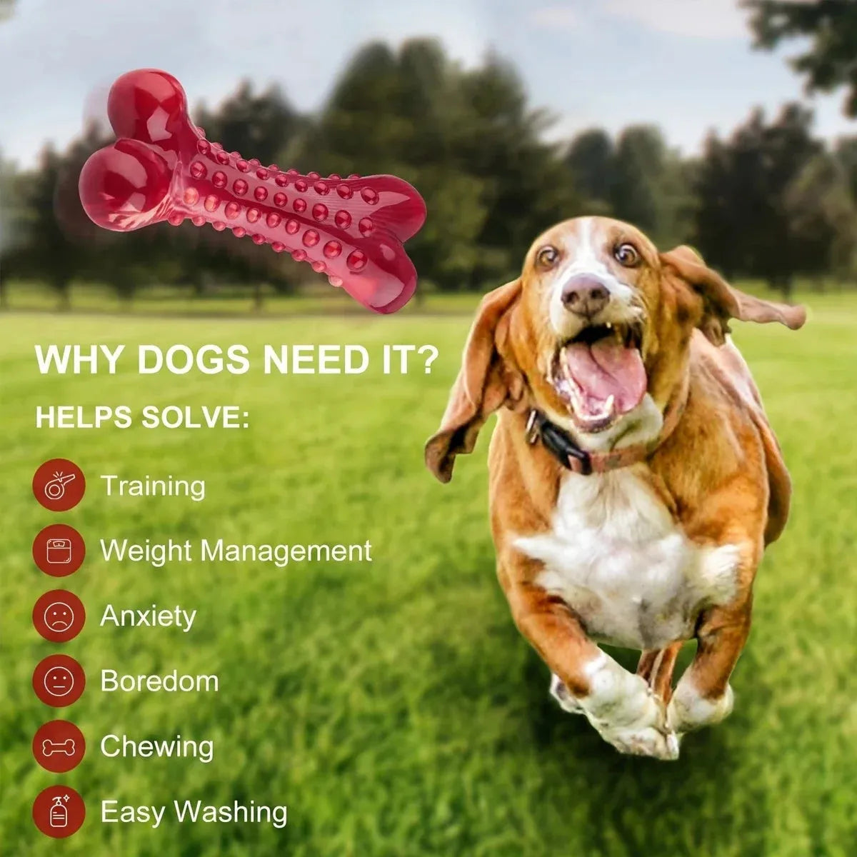 Natural rubber dog chew toy for aggressive chewers with chew bone design