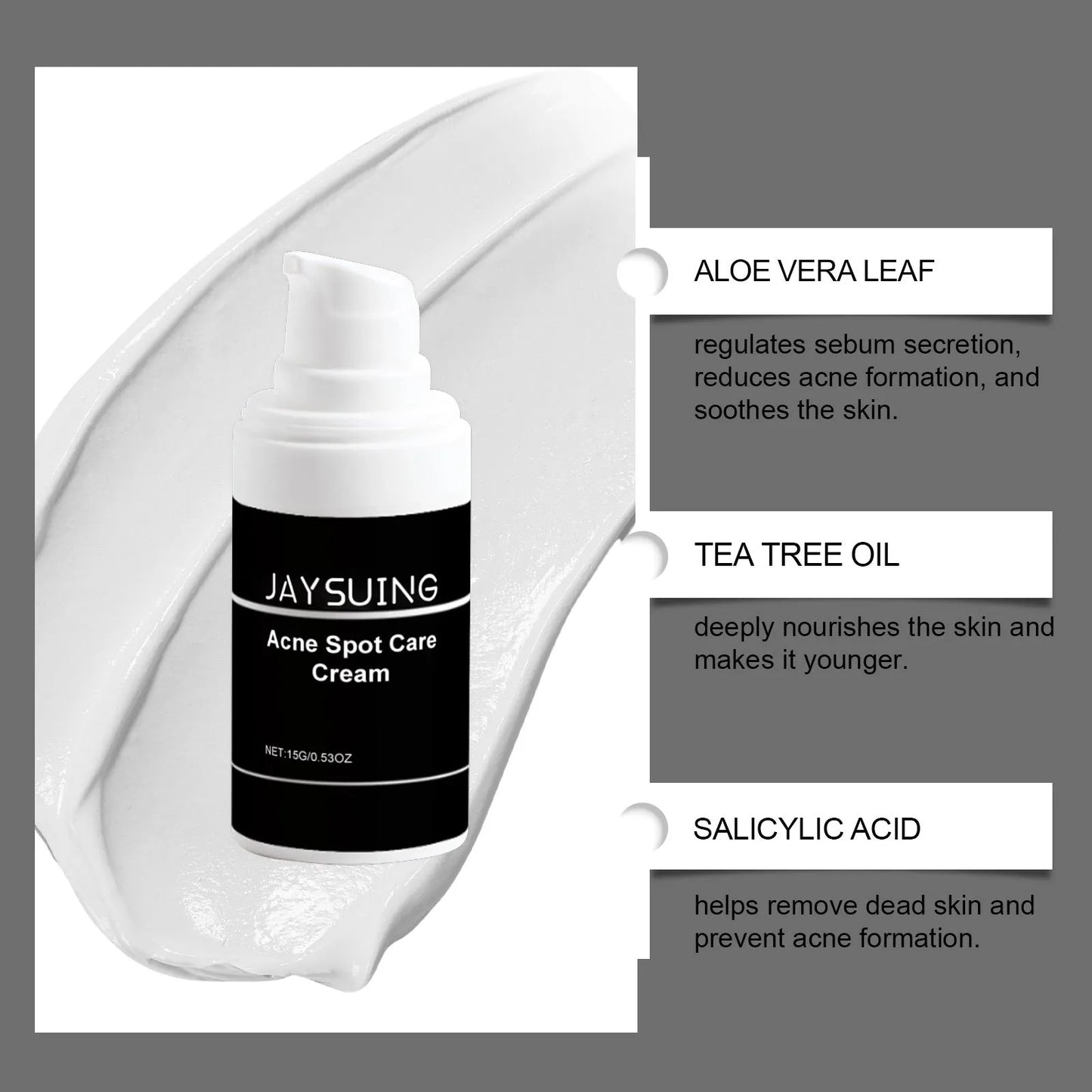 15g tube of hydrating acne face cream with tea tree oil and aloe for blemish treatment
