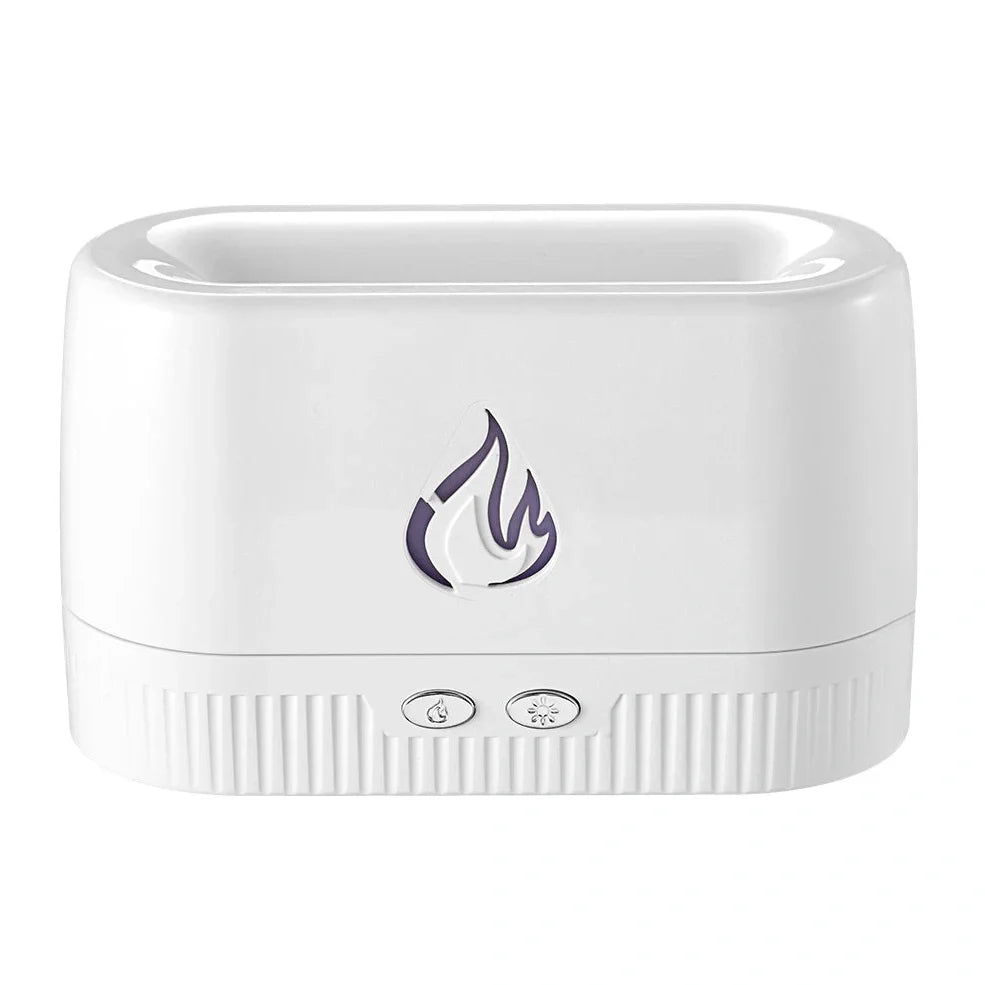 White flame humidifier aroma diffuser measuring 171mm tall with 230ml water tank capacity on wooden surface