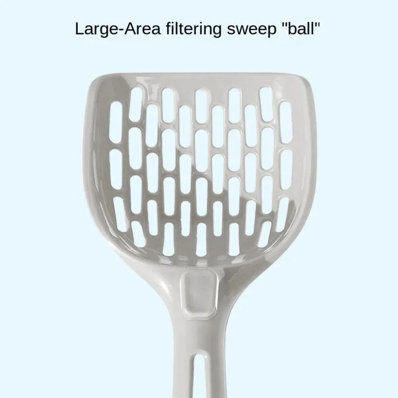 Cat litter scoop plastic cat litter shovel with base self-cleaning cat litter box scoop, a practical kitten toilet clean tool with removable mesh screen and rustproof design for multi-cat households, available in grey colour.