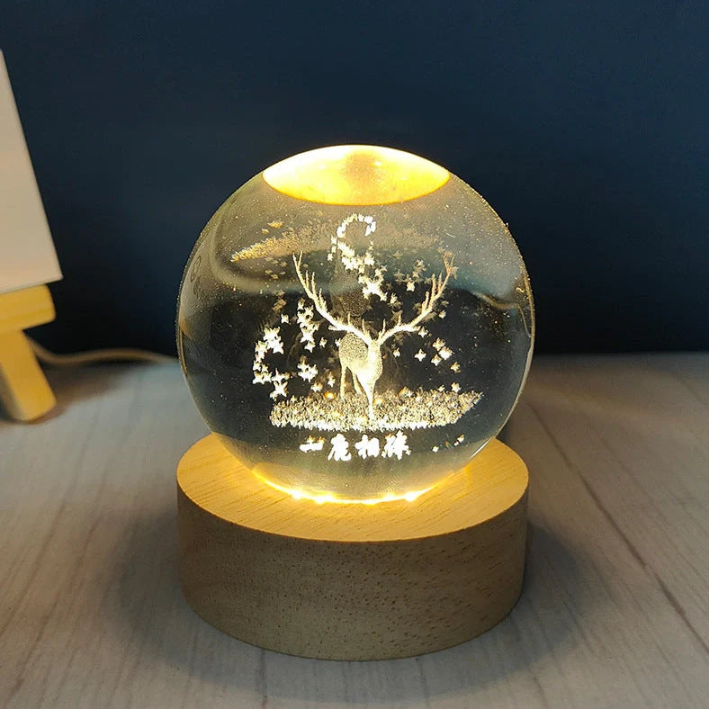 White crystal ball night light with USB plug showing uniform illumination and decorative design options