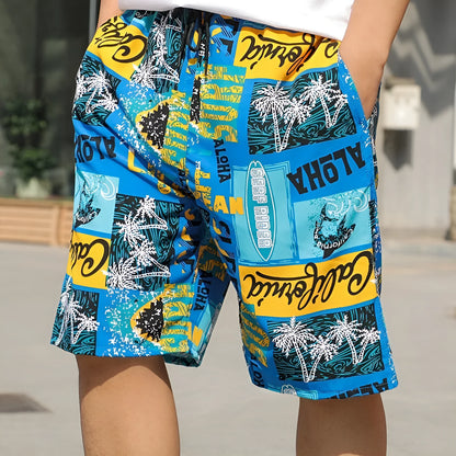 Man wearing loose-fitting striped beach pants made from quick-dry ice silk fabric.