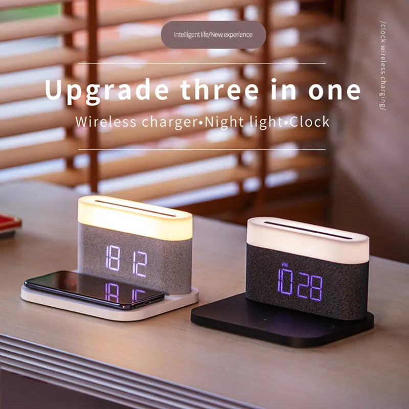 Black wireless charger desktop clock night light table lamp with modern simple design