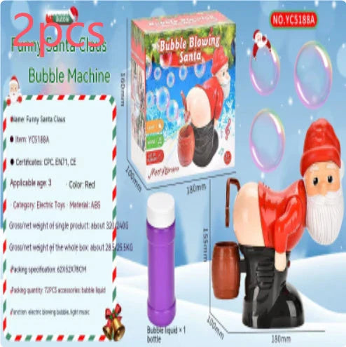Festive Santa Claus-themed bubble machine with charming holiday music and durable ABS construction