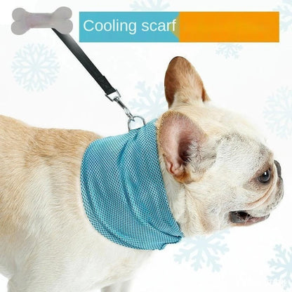 Blue instant cooling pet bandana for dogs, perfect for summer heat relief