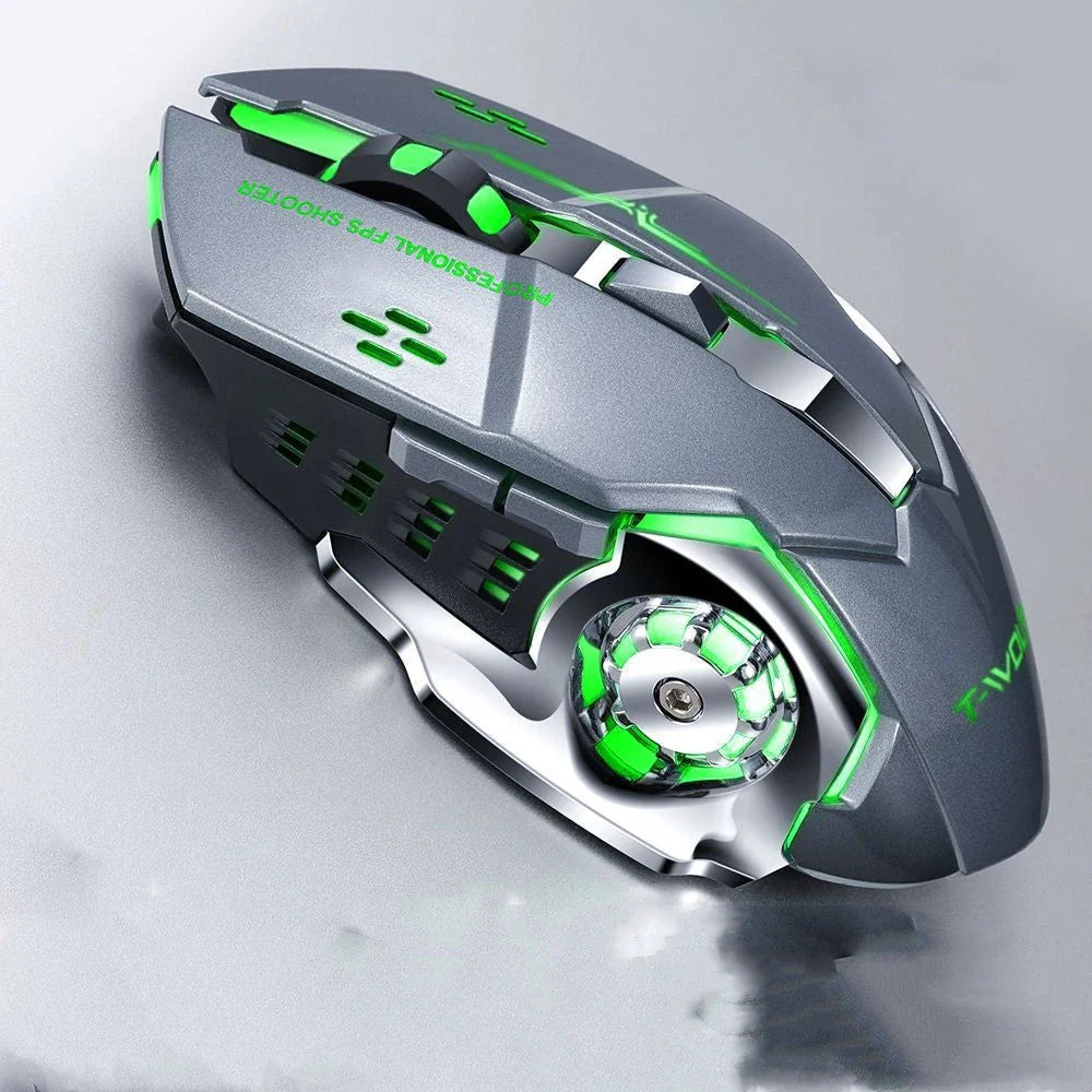 Wireless 2.4GHz USB optical gaming mouse with backlit controls, adjustable DPI, and ergonomic design for comfortable gaming