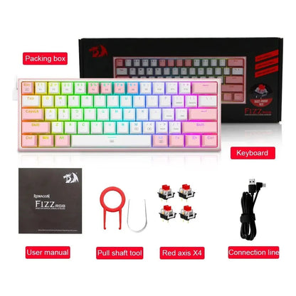 White pink RGB mechanical keyboard with dual-colour keycaps and multimedia controls