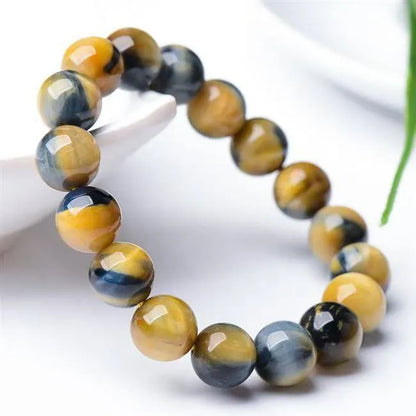 Fantasy Tiger Eye agate stone bracelet with 10mm round geometric beads