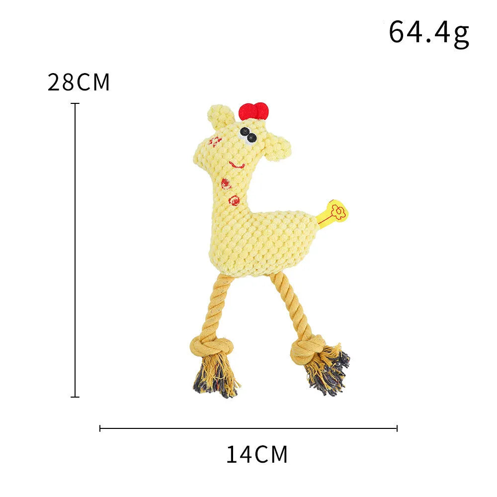Blue deer-shaped plush dog toy with corn grain texture showing sound module inside