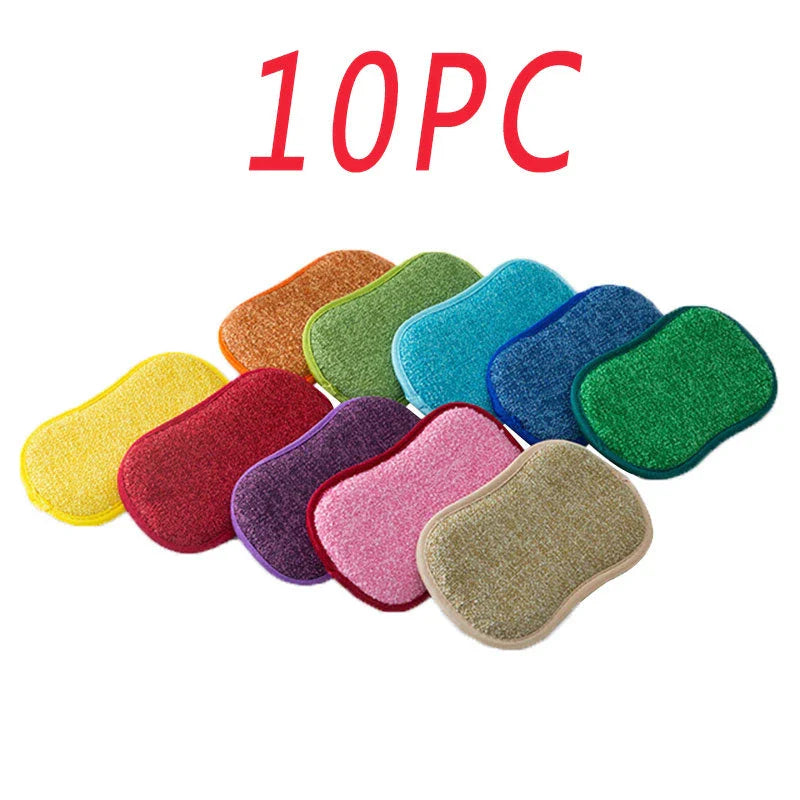Heavy-duty double-sided kitchen scrub sponges with durable polyester and nylon construction for tough cleaning on pots, pans, and surfaces