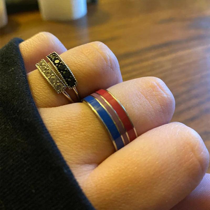 Stylish bisexual pride stainless steel ring with modern geometric design