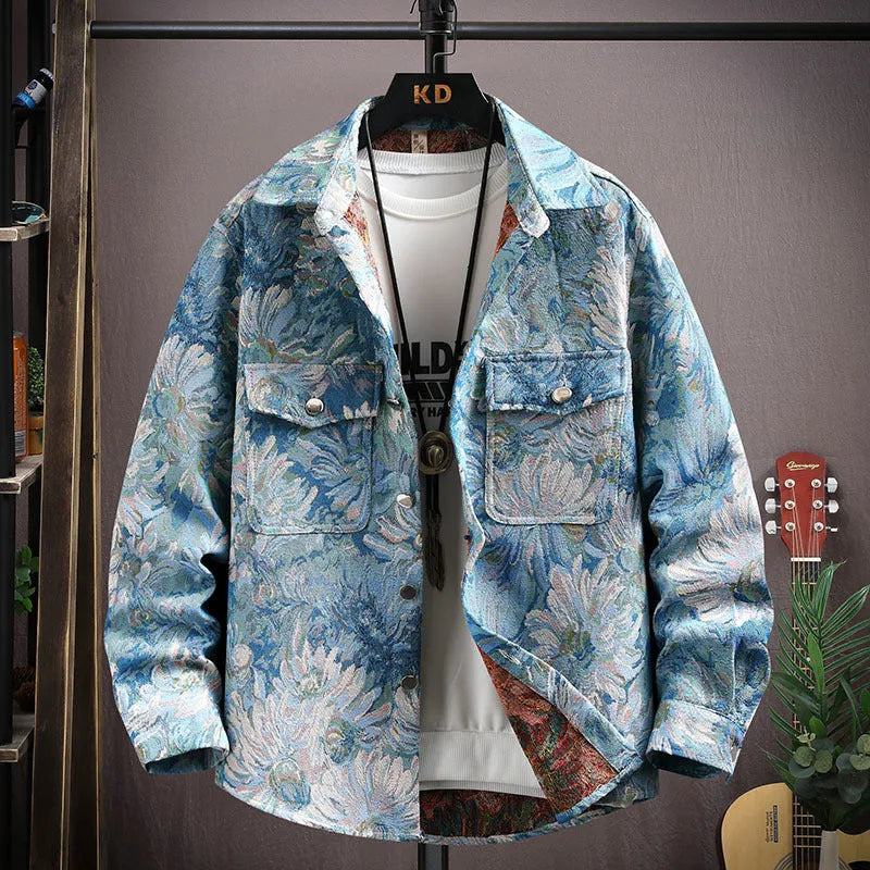 Personality casual lapel shirt coat with straight hem and long sleeves in colour 526 Black, size M to 4XL for weights 40-92.5 kg