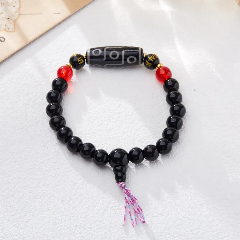 Handmade Tibetan agate Dzi bead bracelet with 8mm geometric beads and retro unisex design