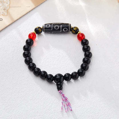 Handmade Tibetan agate Dzi bead bracelet with 8mm geometric beads and retro unisex design