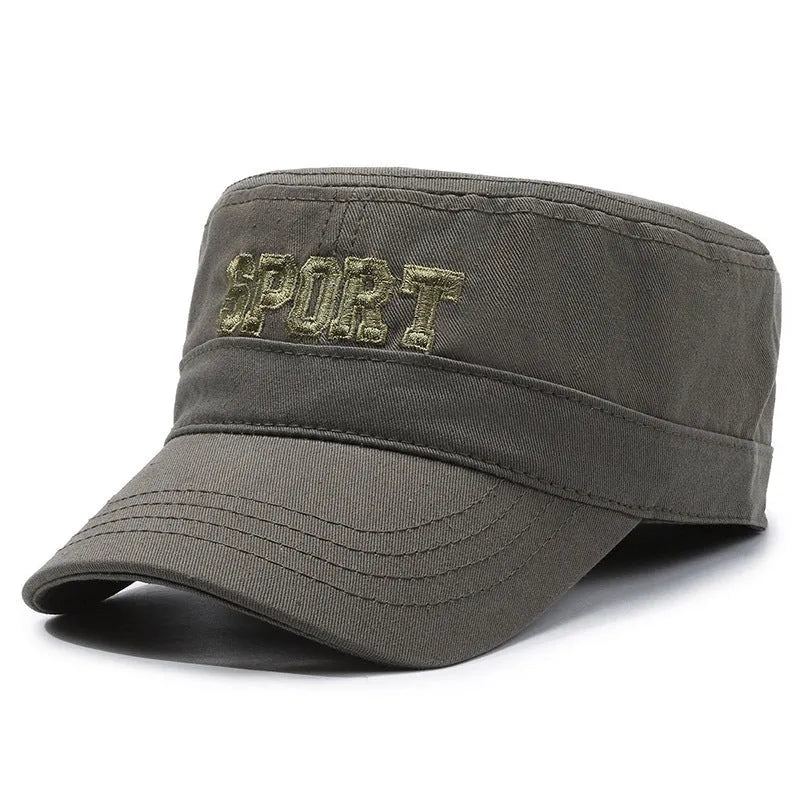 Men's adjustable cotton peaked cap in army green with dome crown design for sun protection