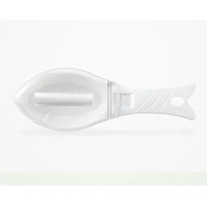 Fish scaler with fish-shaped handle and integrated scale cover for kitchen fish preparation