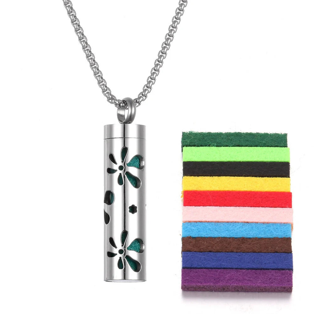Titanium steel aromatherapy pendant with essential oil diffuser in various color options