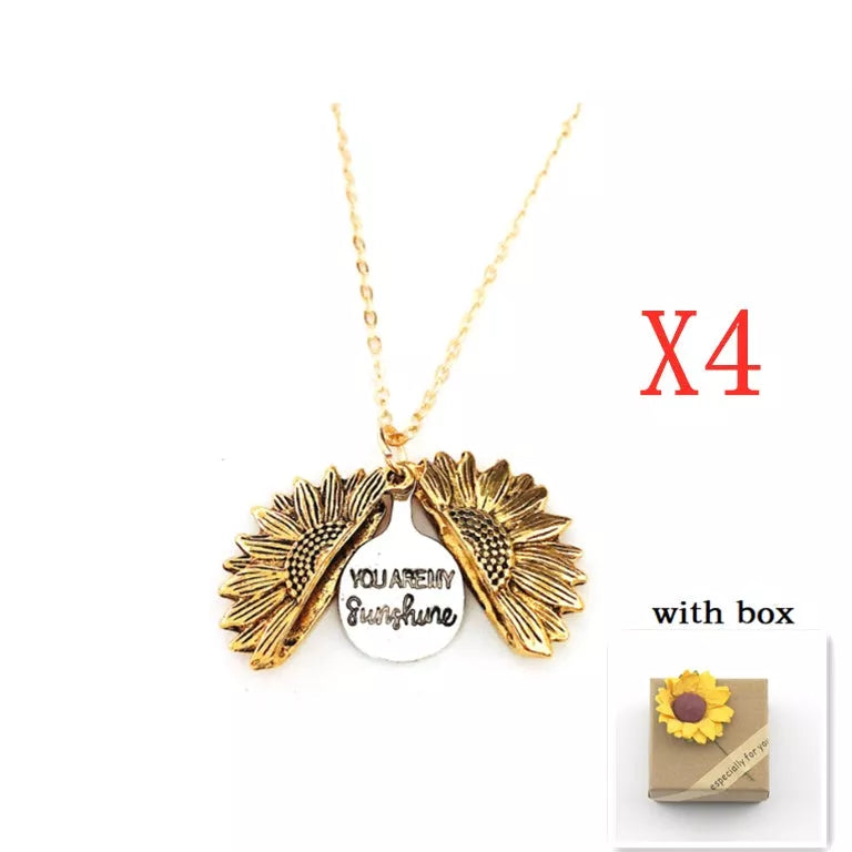 Sunflower Double Lettering Necklace in ancient gold, silver, and rose gold with adjustable chain