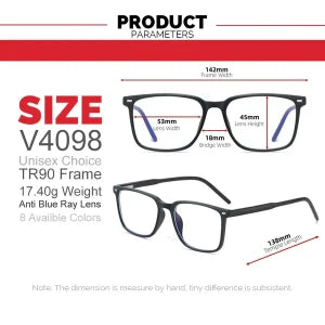 Stylish and comfortable blue light blocking glasses with durable TR90 nylon frames and premium lenses that filter out 90% of harmful blue light.