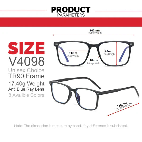 Stylish and comfortable blue light blocking glasses with durable TR90 nylon frames and premium lenses that filter out 90% of harmful blue light.