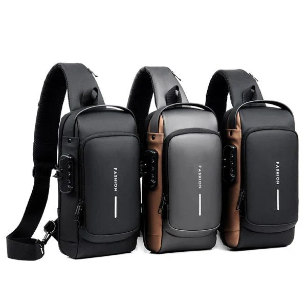 Anti-Theft Password Protected Crossbody Bag with USB Charging Port and Multiple Pockets for Secure Storage