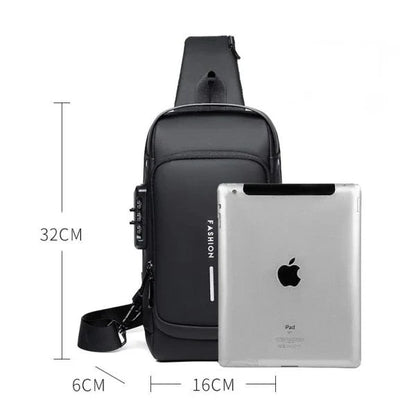 Anti-Theft Password Protected Crossbody Bag with USB Charging Port and Multiple Pockets for Secure Storage
