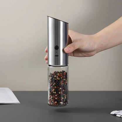 Trendha Electric Salt and Pepper Grinder with stainless steel body and LED light for precise seasoning