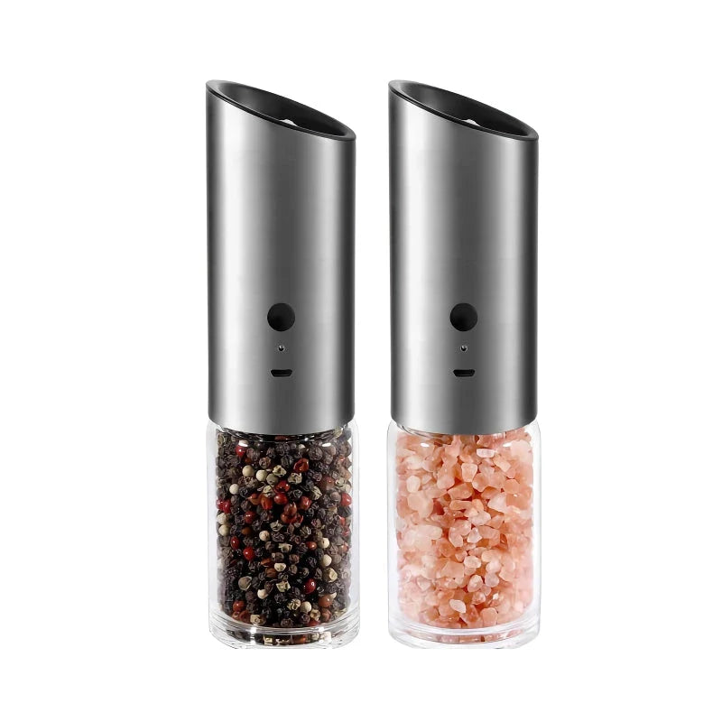 Trendha Electric Salt and Pepper Grinder with stainless steel body and LED light for precise seasoning