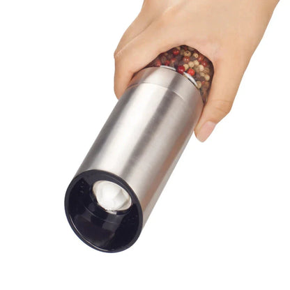 Trendha Electric Salt and Pepper Grinder with stainless steel body and LED light for precise seasoning