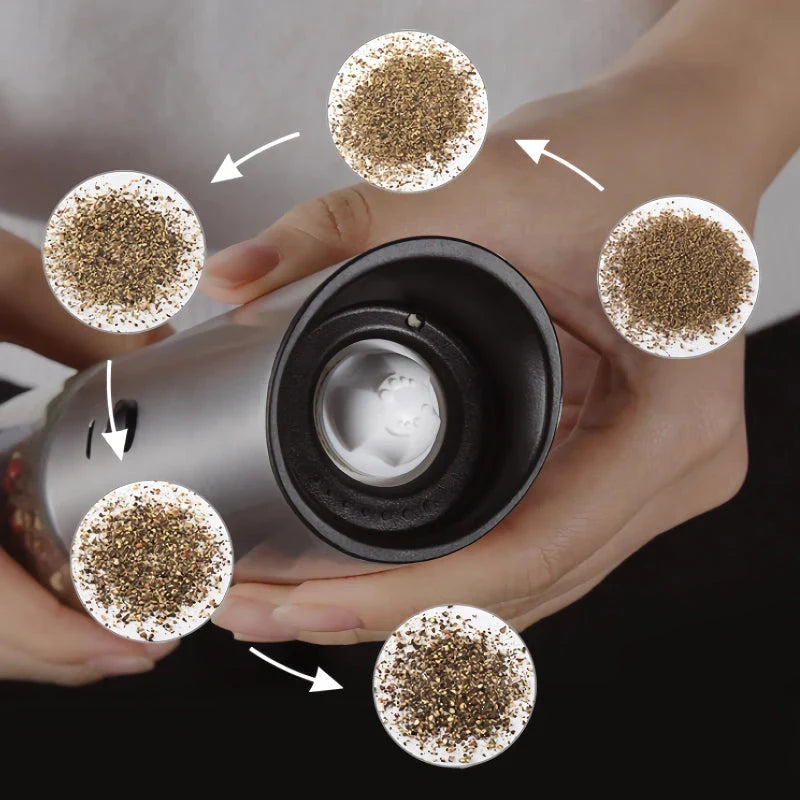 Trendha Electric Salt and Pepper Grinder with stainless steel body and LED light for precise seasoning