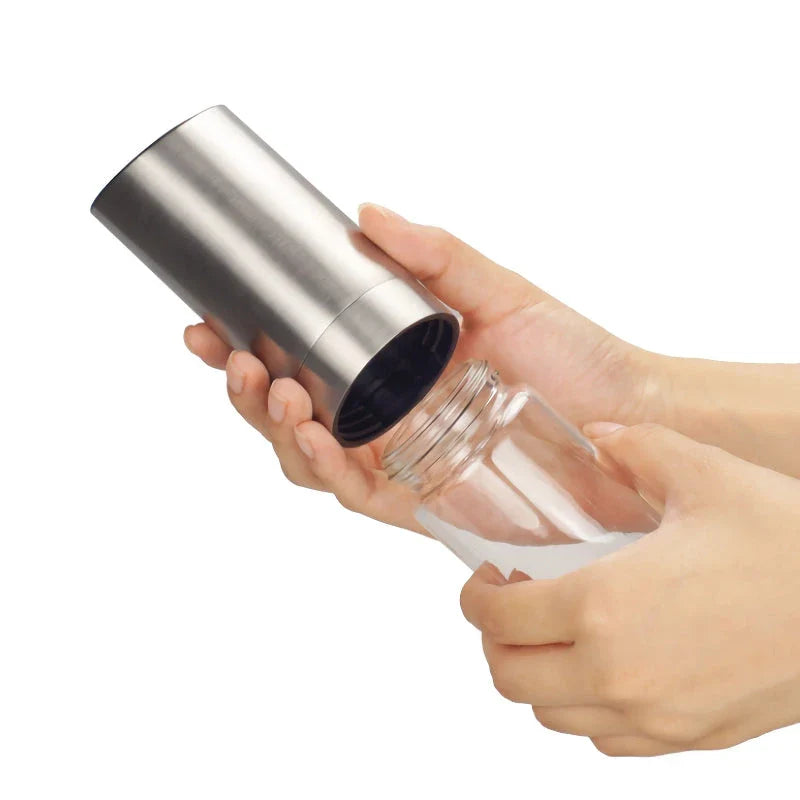 Trendha Electric Salt and Pepper Grinder with stainless steel body and LED light for precise seasoning