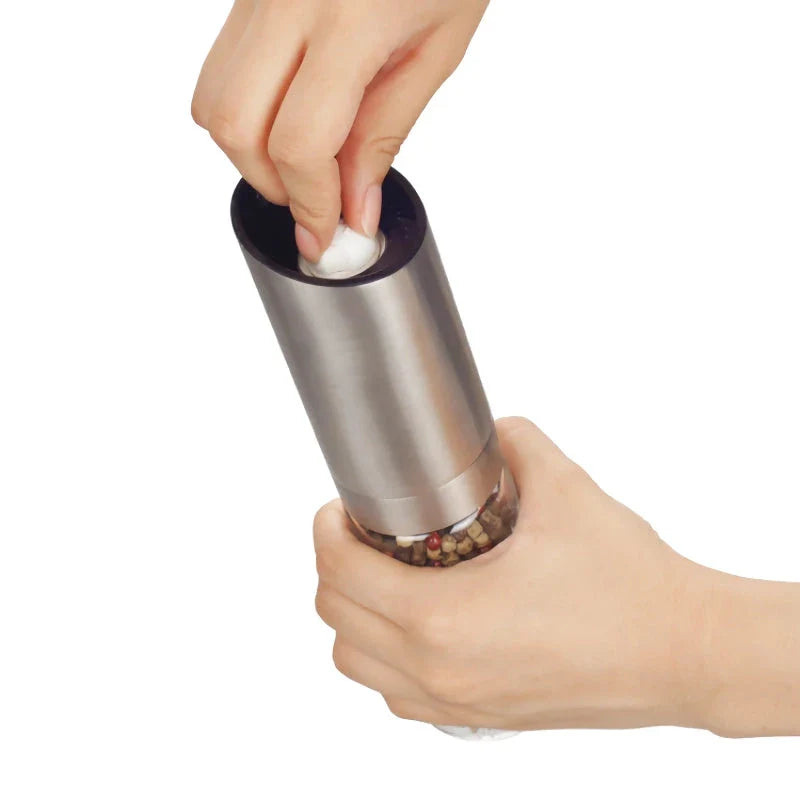 Trendha Electric Salt and Pepper Grinder with stainless steel body and LED light for precise seasoning