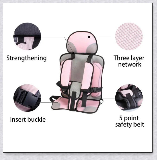 Portable booster seat for baby car travel with adjustable headrest and side impact protection