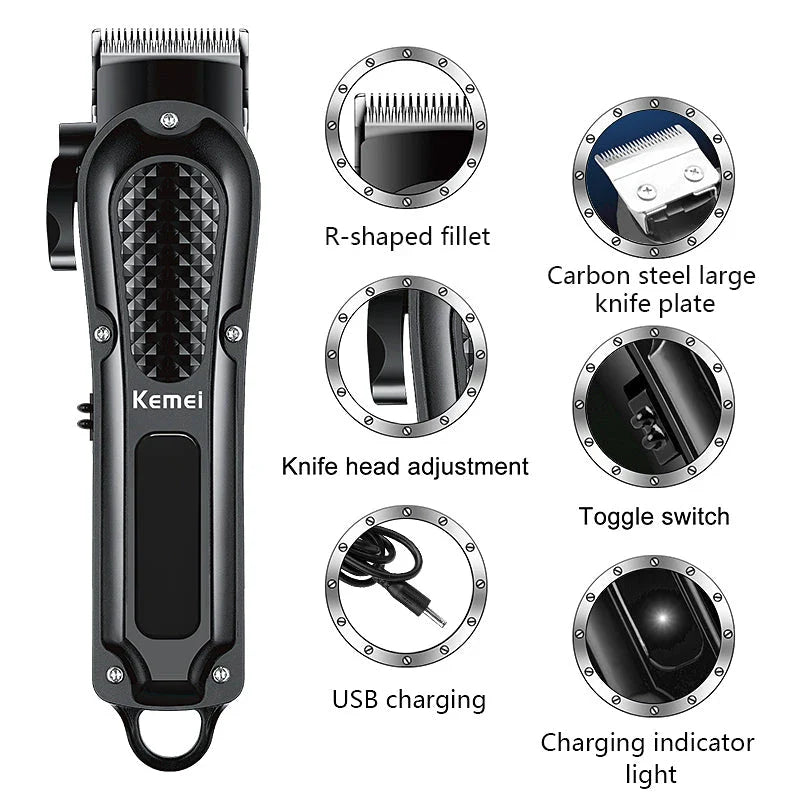 Rechargeable Cordless Beard Trimmer for Men with Stainless Steel Blade and Adjustable Taper Lever