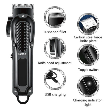 Rechargeable Cordless Beard Trimmer for Men with Stainless Steel Blade and Adjustable Taper Lever
