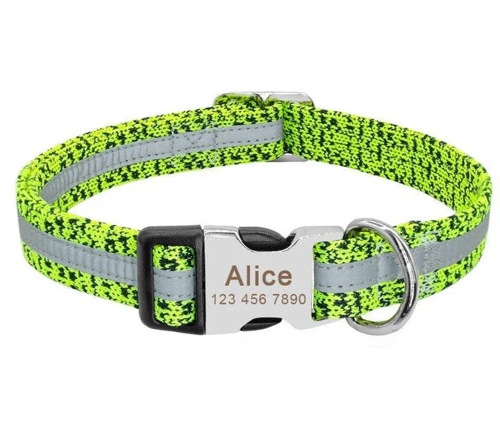 Trendha Dog's Reflective Detail Printed Collar in black, made of durable nylon with adjustable sizing and reflective detailing for nighttime visibility
