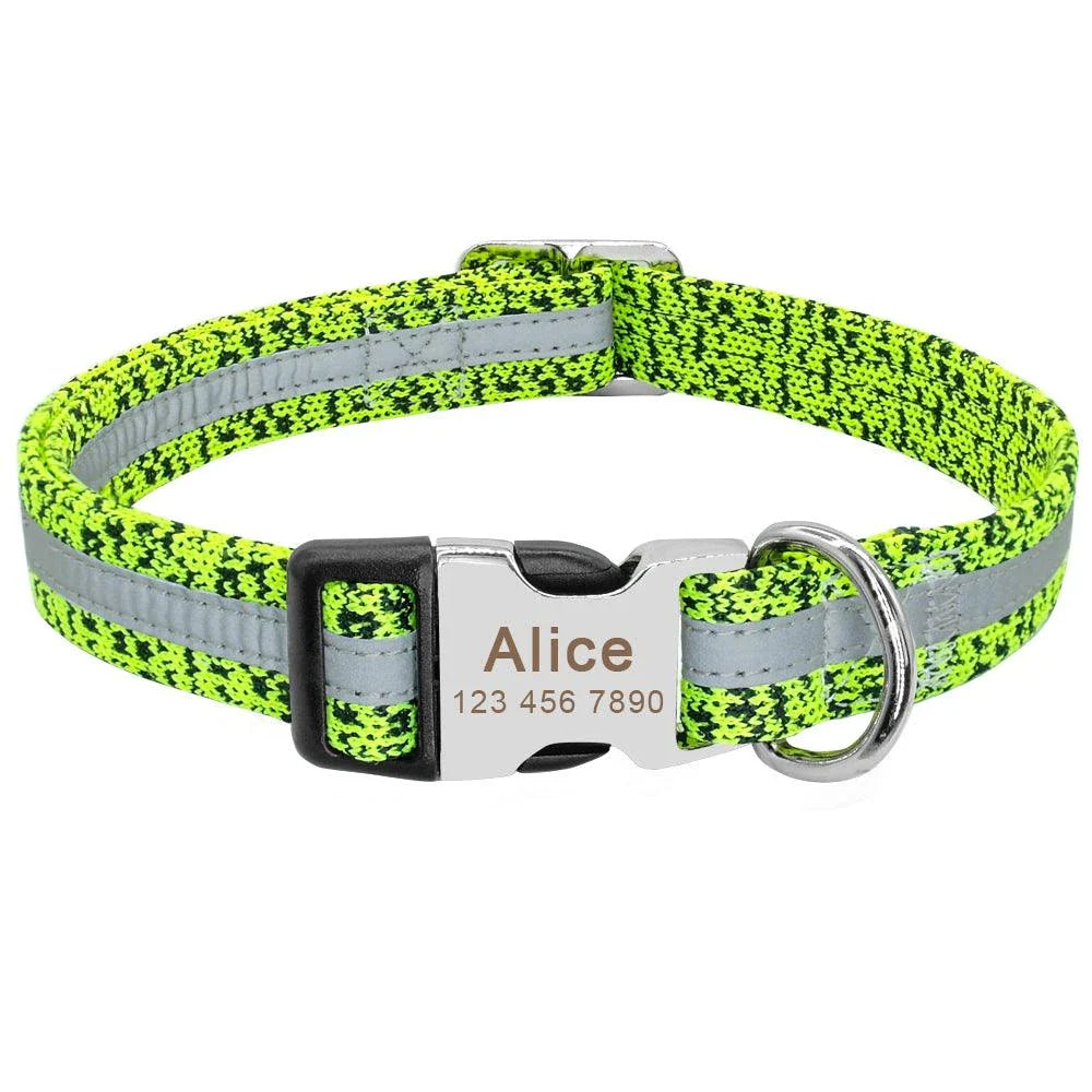 Trendha Dog's Reflective Detail Printed Collar in black, made of durable nylon with adjustable sizing and reflective detailing for nighttime visibility