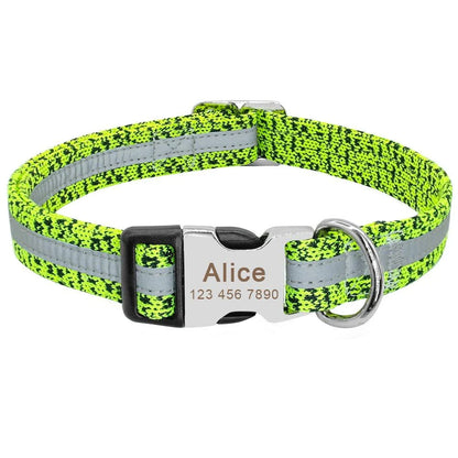 Trendha Dog's Reflective Detail Printed Collar in black, made of durable nylon with adjustable sizing and reflective detailing for nighttime visibility