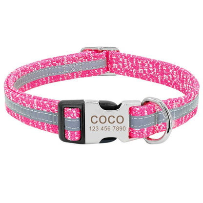 Trendha Dog's Reflective Detail Printed Collar in black, made of durable nylon with adjustable sizing and reflective detailing for nighttime visibility