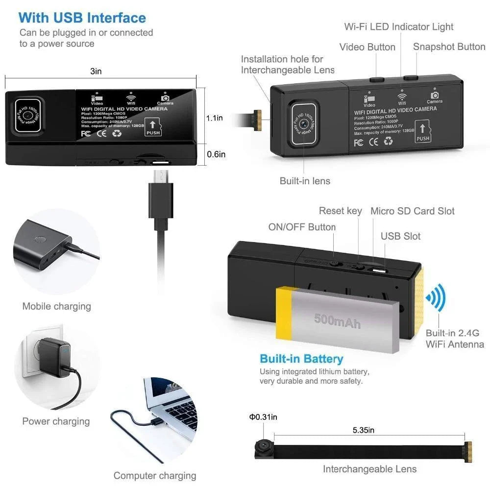 Full HD 1080P Mini Body Camera with Compact Design, WiFi Connectivity, and Motion Detection