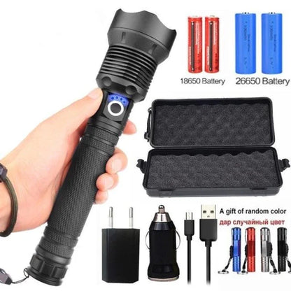 90,000 lumens Xlamp XHP70.2 most powerful LED flashlight with adjustable zoom and water-resistant design