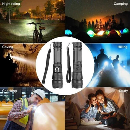 90,000 lumens Xlamp XHP70.2 most powerful LED flashlight with adjustable zoom and water-resistant design