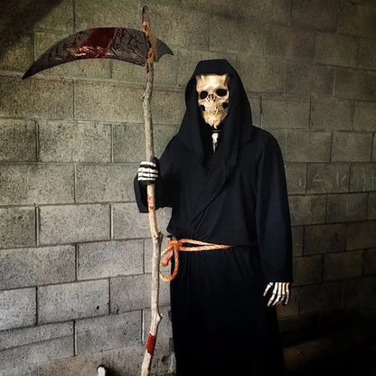 A white and red skull-shaped latex Halloween mask with a chilling, horror-inspired design