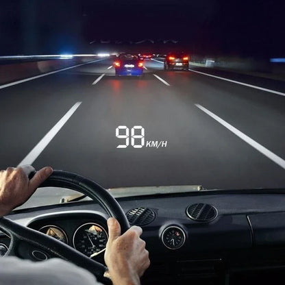 A heads-up display for cars that projects the vehicle's speed onto the windshield, allowing drivers to keep their eyes on the road.