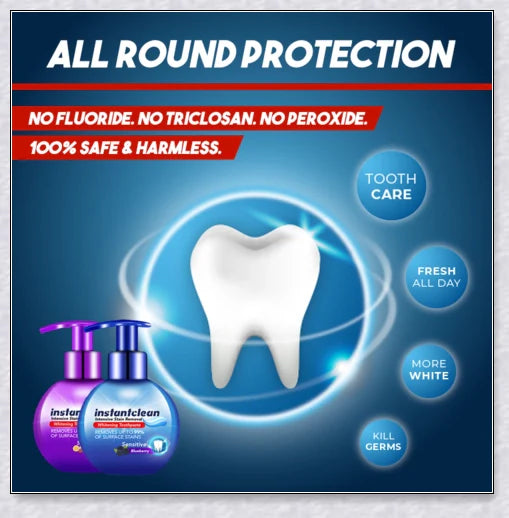 A tube of Intensive Stain Removal Whitening Toothpaste in Blueberry, Passion Fruit, and Blueberry + Passion Fruit flavors