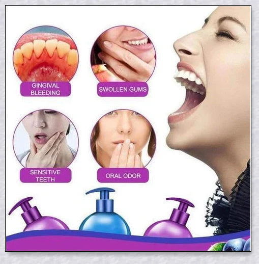 A tube of Intensive Stain Removal Whitening Toothpaste in Blueberry, Passion Fruit, and Blueberry + Passion Fruit flavors