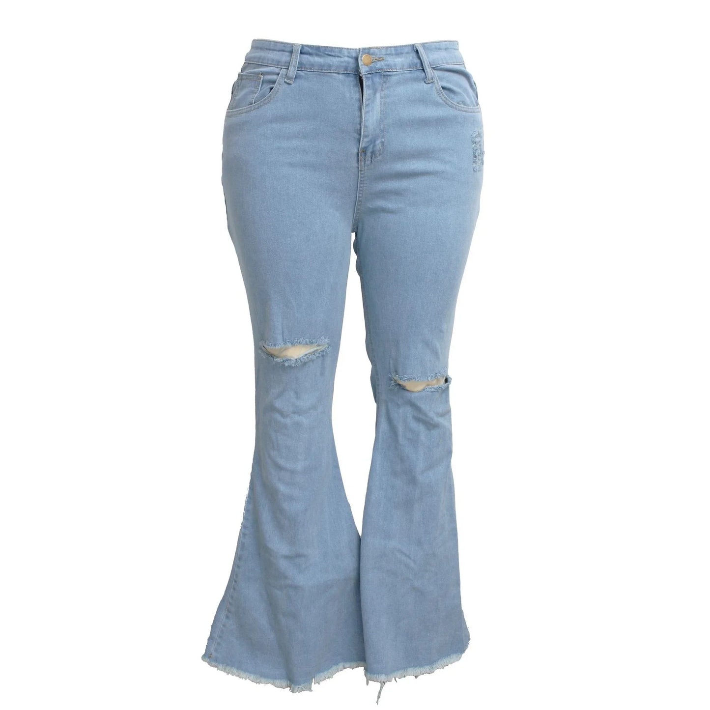 Stylish plus-size bell-bottom jeans with premium stretch fabric for all-day comfort and a flattering, elongated silhouette.